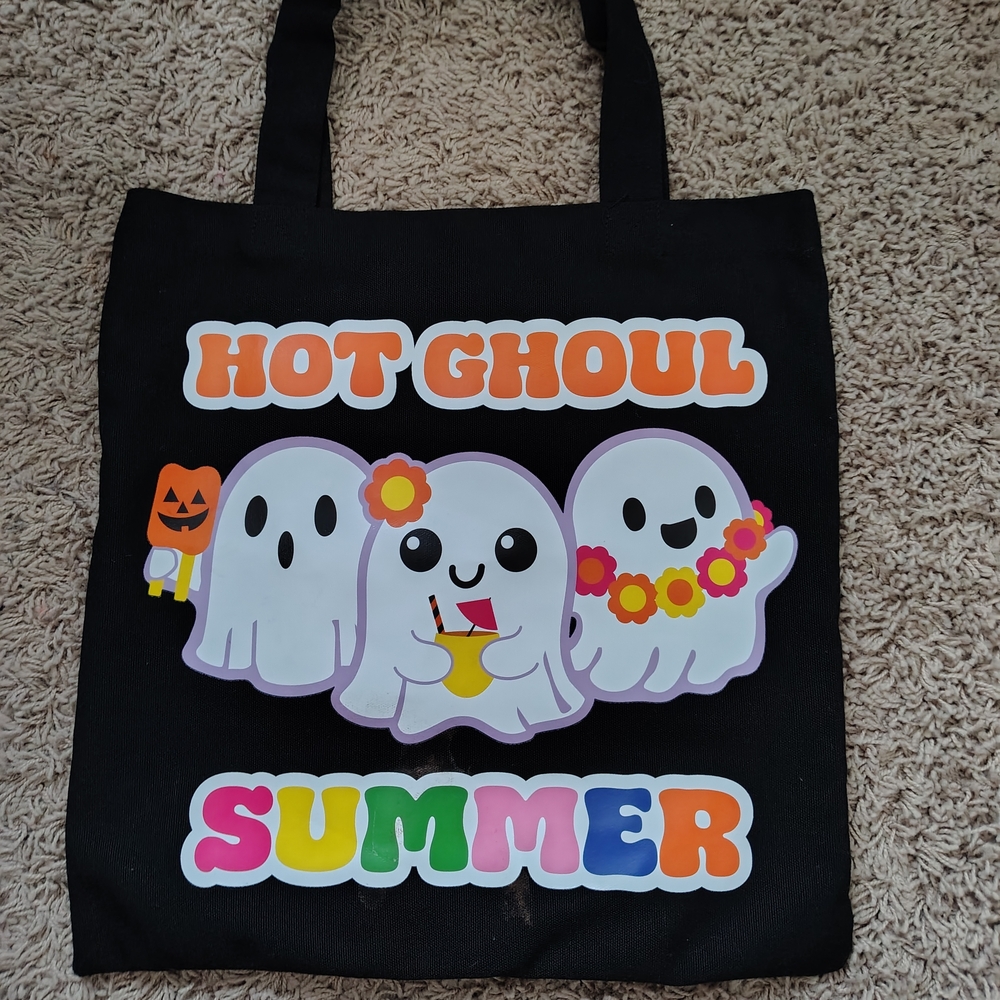 Black Tote Bag with Colorful Ghost Design